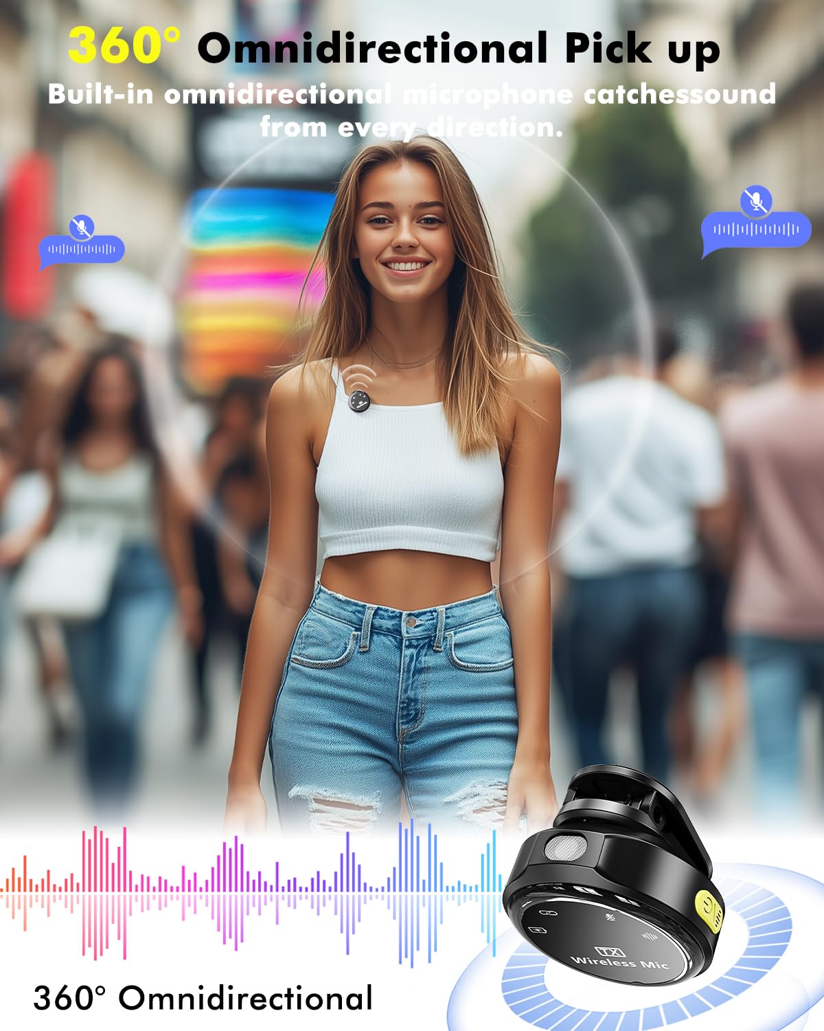 Kingone Wireless Mic for Youtubers, Realtime Monitoring, Noise Cancellation, Duration Magnetic Clip Mini Wireless Microphone with Charging Case 30H, Compatible with Type-C and Lightning Adapter